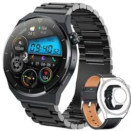 Produktbild: paazomu Herren-Smartwatch mit Bluetooth-Anrufe, Fitness-Tracking, Herzfrequenz, Blutsauerstoff, Schlafüberwachung, Gesundheitsuhr, IP68, wasserdicht, Business-Smartwatch für Android iOS (schwarz)