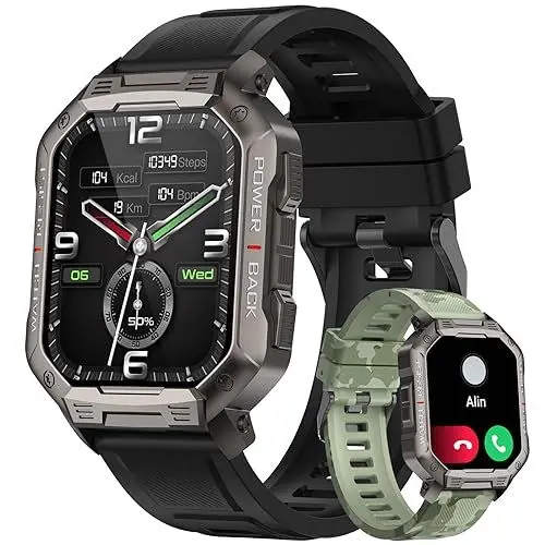 Produktbild: paazomu Militärische Smartwatch für Herren, Bluetooth-Anrufe, HD-Touchscreen, 1,83 Zoll, Taktische Smartwatch im Freien, wasserdicht IP67, Herzfrequenzmesser kompatibel mit Android IOS