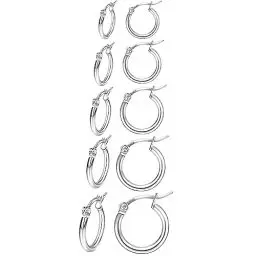 Produktbild: PABBEU 5Paare Creolen Silber 925 Ohrringe Silber Schläfer Creolen Silber Klein Mini Hypoallergen Silber Ohrringe Damen und Mädchen 8/10/12/14/16mm