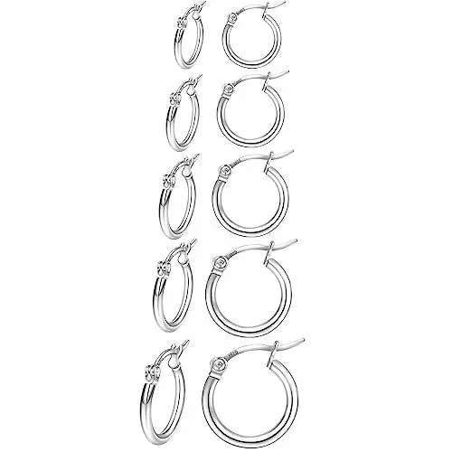 Produktbild: PABBEU 5Paare Creolen Silber 925 Ohrringe Silber Schläfer Creolen Silber Klein Mini Hypoallergen Silber Ohrringe Damen und Mädchen 8/10/12/14/16mm
