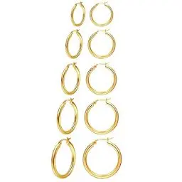 Produktbild: PABBEU 5Paare Goldene Ohrringe Damen Ohrringe Gold Creolen Schläfer Creolen Gold Klein Mini Hypoallergen Gold Ohrringe für Damen und Mädchen 8/10/12/14/16mm