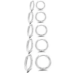 Produktbild: PABBEU 5 Paar Creolen Silber 925 Klein Silber Ohrringe Damen Hypoallergen Ohrringe Creolen Silber Set Mehrere Piercings Silber Ohrringe 6/8/10/12/14mm