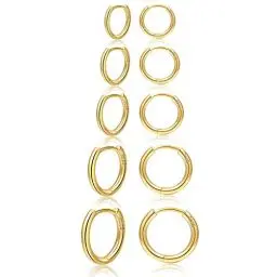 Produktbild: PABBEU 5 Paar Ohrringe Gold Creolen Goldene Ohrringe Damen Hypoallergen Creolen Gold Set Mehrere Piercings Gold Ohrringe 6/8/10/12/14mm