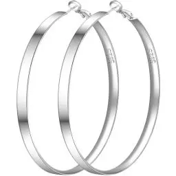 Produktbild: PABBEU 5mm Breit Creolen Silber 925 Groß Ohrringe Silber Hypoallergen Creolen Silber Leicht Silber Ohrringe Damen Mädchen 40/50/60/70mm