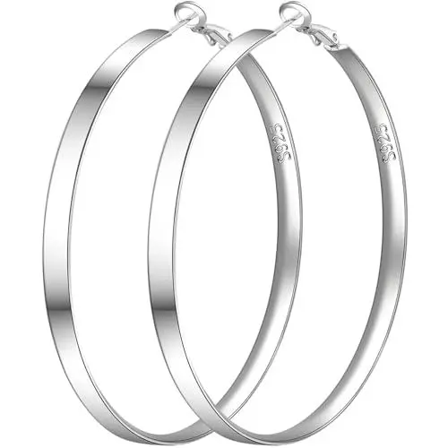 Produktbild: PABBEU 5mm Breit Creolen Silber 925 Groß Ohrringe Silber Hypoallergen Creolen Silber Leicht Silber Ohrringe Damen Mädchen 40/50/60/70mm