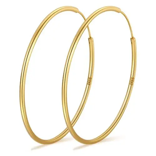 Produktbild: PABBEU Creolen Gold 14K Vergoldet Ohrringe Creolen Groß Dünne Ohrringe Gold Creolen Leicht Creolen Gold Groß Hypoallergen Goldene Creolen Damen Mädchen 30/40/50/60mm