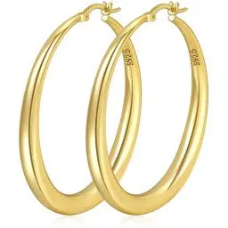 Produktbild: PABBEU Ohrringe Gold Creolen Hypoallergen Klobig 14K Creolen Gold Groß Dick Gold Ohrringe Leichte Goldene Ohrringe Damen Mädchen 35/40/50MM