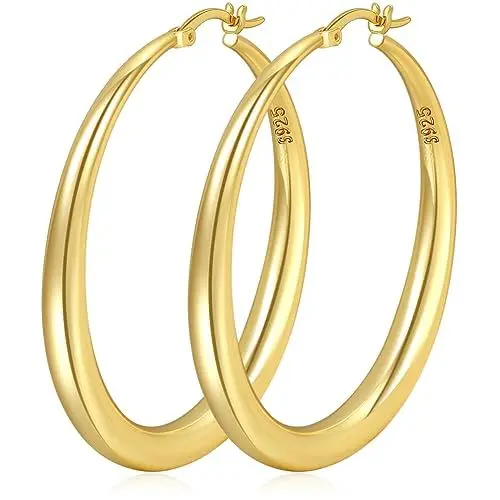 Produktbild: PABBEU Ohrringe Gold Creolen Hypoallergen Klobig 14K Creolen Gold Groß Dick Gold Ohrringe Leichte Goldene Ohrringe Damen Mädchen 35/40/50MM