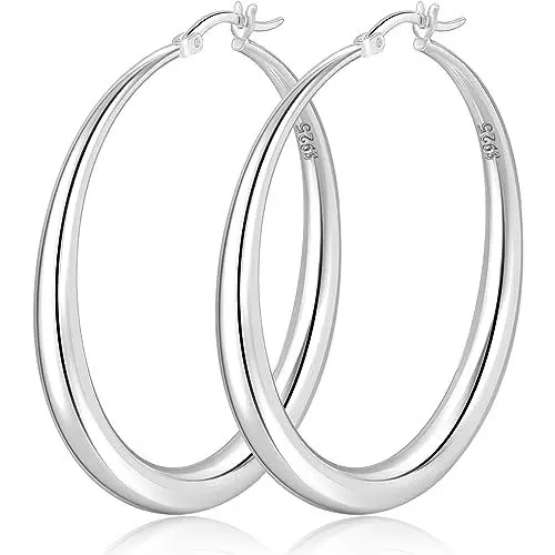 Produktbild: PABBEU Ohrringe Silber 925 Creolen Hypoallergen Klobig Creolen Silber Groß Dick Creolen Ohrringe Leichte Silber Ohrringe Damen Mädchen 35/40/50MM