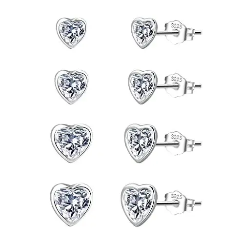 Produktbild: PABBEU Ohrstecker Silber 925 4 Paar Silber Ohrringe Damen 925 Klein Ohrstecker Silber Hypoallergen Herz Knorpel Ohrstecker Set Mit Zirkonia Silber Ohrringe Für Damen Mädchen Herren 2/3/4/5 mm