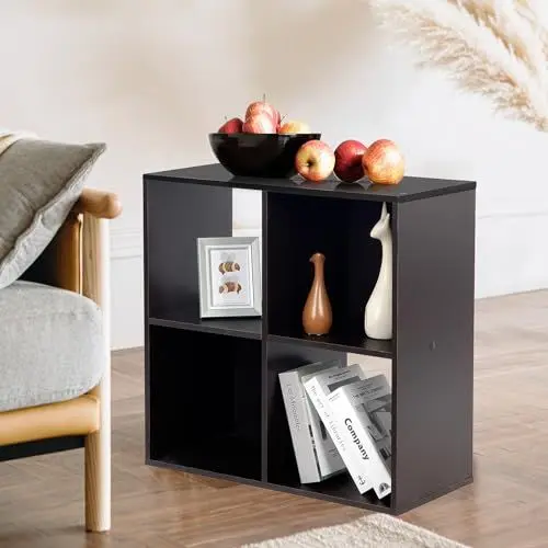 Produktbild: PACHIRA Bücherregal mit 4 Fächern, Würfelregal Aus Holzwerkstoff Für Wohnzimmer, Freistehender Bücherschrank Aktenregal Stufenregal Büroregal, Offenes Aufbewahrungsregal Für Kleidung, Spielzeug