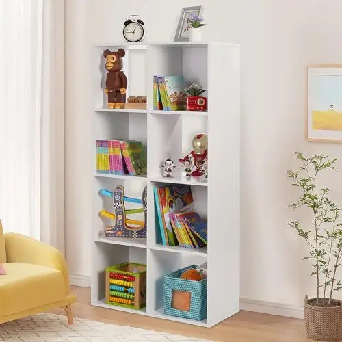 Produktbild: PACHIRA Bücherregal mit 8 Fächern, Würfelregal Aus Holzwerkstoff Für Wohnzimmer, Freistehender Bücherschrank Aktenregal Stufenregal Büroregal, Offenes Aufbewahrungsregal Für Kleidung, Spielzeug