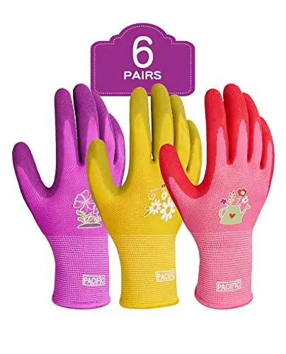Produktbild: PACIFIC 6 Paar Gartenhandschuhe für Damen, Gartenhandschuhe mit rutschfeste Crinkle Latex Beschichtung, robuste Handschuhe Größe 8/M