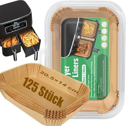 Produktbild: Pack of 125 Airfryer Backpapier 20 * 14cm for Hot Air Fryer with Double Chamber,Rectangular Baking Paper Liners Compatible with Ninja AF400EU,AF300EU,SL400EU,SL300EU and Other Dual Zone Hot Air Fryer