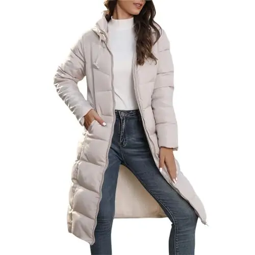 Produktbild: Packbare Daunenjacke für Damen, Pufferjacke mit Kapuze, Leichter Wintermantel Damen Softshelljacke (a-Khaki, M)