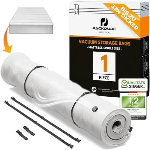 Produktbild: PACKDUDE® Vakuumbeutel für Matratzen bis 200x100cm (Beutelgröße: 240x130cm) I Matratzen Vakuumbeutel für Schaumstoff-, Gel- & Latexmatratzen I Mattress Vacuum Bag I Vakuumbeutel Matratze vakuumieren