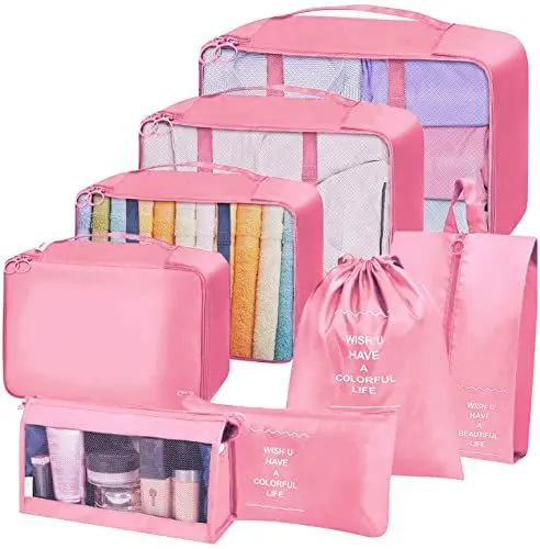 Produktbild: Packing Cubes, 8 Teilige Koffer Organizer für Urlaub und Reisen, Packwürfel Set Reise Würfel, Kleidertaschen für Koffer (Rosa)