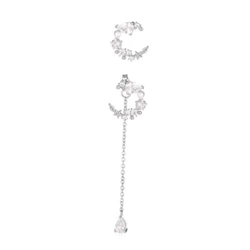 Produktbild: PACKOVE 1 Paar Asymmetrische Ohrringe Sternohrringe Asymmetrische Ohrhänger Stern-mond-ohrstecker Mond-stern-ohrringe Stern Ohrstecker Kristall Fräulein Silberne Ohrringe Weiß 925 Silber