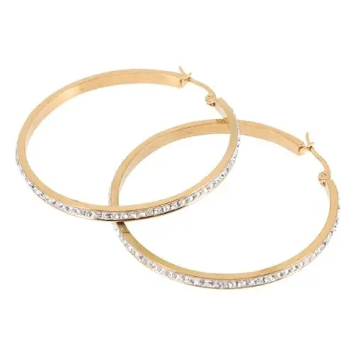 Produktbild: PACKOVE 1 Paar Runde Diamantohrringe Doppelte Creolen Bambus-ohrringe Goldohrringe Für Frauen 14 Karat Echtes Gold Große Creolen Für Frauen Strass Kristall Fräulein Große Ohrringe