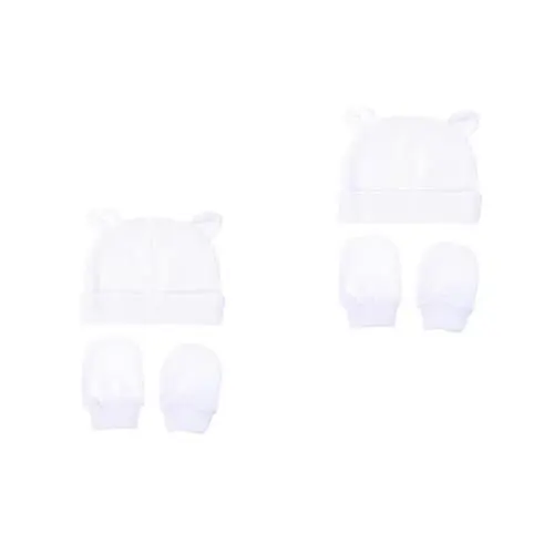 Produktbild: PACKOVE 2 Sätze Handschuhe für Reifenkappen Nagel schwarze Handschuhe Babymütze Beißhandschuh winterhandschuhe winterkleidung Baumwollmütze Babyzubehör Baumwolle Weiß