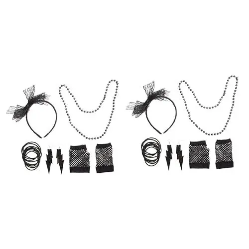 Produktbild: PACKOVE 2 Sätze Partykleidung Herren Kostüme grünes formelles kleid 90er leuchtendes Stirnband party outfit party sachen Partykleid für Erwachsene Haarband aus Spitzenstoff Black