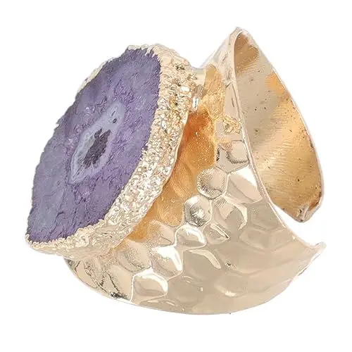 Produktbild: PACKOVE 2 Stk Vergoldeter Kristallring Edelsteinring Unregelmäßiger Ring Edelstein-verlobungsring Handdekoration Draht Mit Steinen Kristalldraht Spaltring Kristallblume Violett Frau Achat