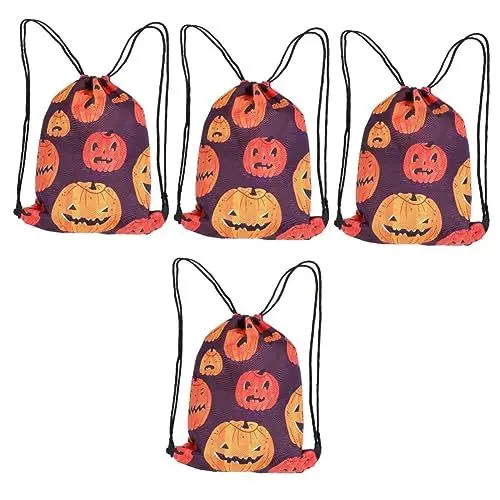 Produktbild: PACKOVE 4 Stück Halloween-rucksack Halloween-kordelzugbeutel Halloween-goodie-bags Süßigkeitentasche Outdoor-beutel Mit Kürbismuster Leckerli Oder Tricktasche Polyester Mann Geschenk Sport