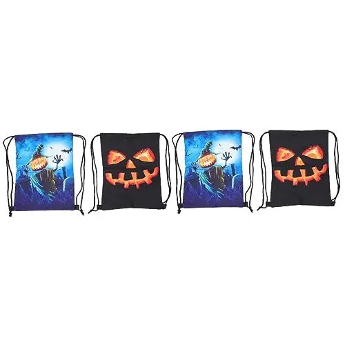 Produktbild: PACKOVE 4 Stück Kürbiskopf-rucksack Halloween Kordelzug Goodie Bags Taschen Für Halloween-leckereien Rucksack Für Frauen Süßes Oder Saures Sack Fitness Lieferungen Polyester Sport