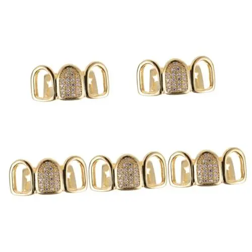 Produktbild: PACKOVE 5 Sätze goldene Zirkon-Zahnspange Hohler Zahnschmuck Eye-catching Zahnschmuck Zähne mit Goldfinish Gold grillt Mundzähne Herrenbekleidung Grills zum Dekorieren Zahngrill