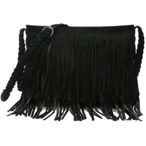 Produktbild: PACKOVE Leder Franse Umhängetaschen Cowboy Handtasche Damen Crossbody Hobo Schultertasche Fransen Tasche Schwarz Damen Umhängetaschen Tassels