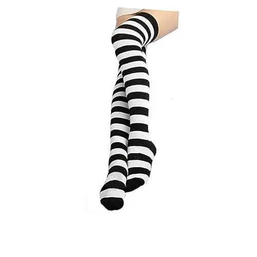 Produktbild: PACKOVE Paar Seidenstrümpfe Für Frauen Strümpfe Frauen Strip Kniestrümpfe Gestreifte Strümpfe Frauen Streifenstrümpfe Gestreifte Kniestrümpfe Fräulein Weihnachten Weiß
