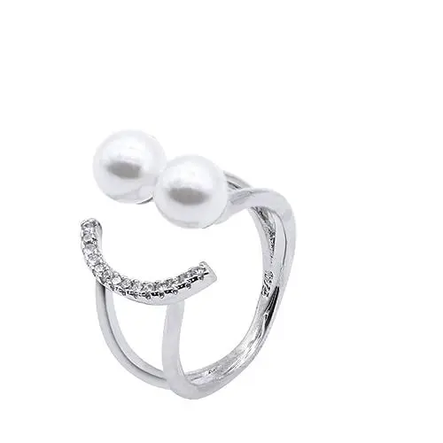 Produktbild: PACKOVE Ringe Edelsteinring Der Ring Damenringe Fingerring Lächelnder Gesichtsring Perlenringe Für Frauen Bandringe Für Damen Frauenringe Partyring Fräulein Schmuck Strasssteine Weiß