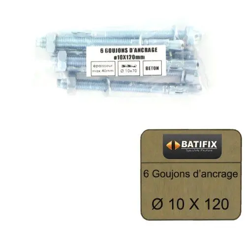 Produktbild: Packung mit 6 Ankerbolzen M10 Batifix Durchmesser 10 x 120 mm
