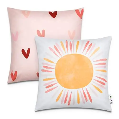 Produktbild: Paco Home 2er Set Kissenbezug 45x45 Kissen Kissenhülle Kopfkissenbezug Kinderzimmer Mädchen Jungen Kids Deko Sonne Herz Babyzimmer