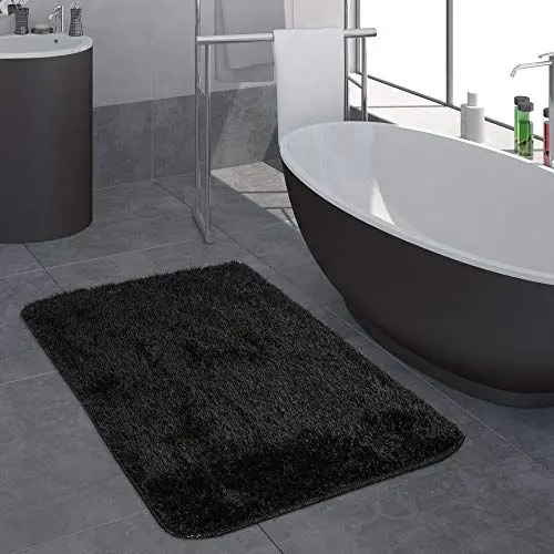 Produktbild: Paco Home Badezimmerteppich Badematte Badteppich Einfarbig rutschfest Waschbar Weich Modern Schwarz, Grösse:Ø 80 cm Rund