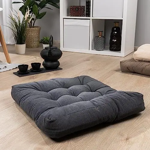 Produktbild: Paco Home Bodenkissen Boden Kissen Sitzkissen versch. Farben Innen Auflage Weich Dekorativ Rund Uni Yoga Meditation, Farbe:Anthrazit, Größe:50x50x8cm