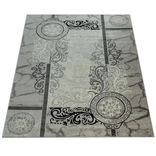 Produktbild: Paco Home Designer Teppich Modern Meliert Floral mit Mäander Muster Kreise Grau Schwarz, Grösse:160x220 cm