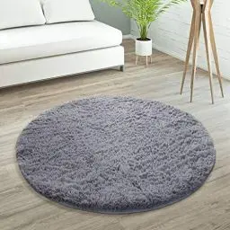 Produktbild: Paco Home Hochflor Teppich Rund Wohnzimmer Schlafzimmer rutschfest Shaggy Modern Flauschig Einfarbig Langflor Kunstfell, Grösse:120 cm Rund, Farbe:Grau