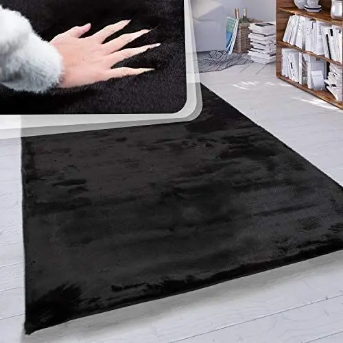 Produktbild: Paco Home Hochflor Teppich Wohnzimmer Schlafzimmer Shaggy Modern Flauschiger Fellteppich Weich Fell Imitat Kunstfell Einfarbig, Grösse:120x160 cm, Farbe:Schwarz