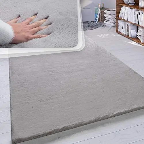 Produktbild: Paco Home Hochflor Teppich Wohnzimmer Schlafzimmer Shaggy Modern Flauschiger Fellteppich Weich Fell Imitat Kunstfell Einfarbig, Grösse:140x200 cm, Farbe:Grau