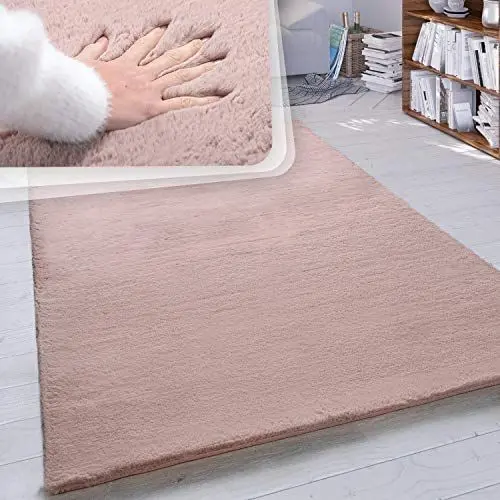 Produktbild: Paco Home Hochflor Teppich Wohnzimmer Schlafzimmer Shaggy Modern Flauschiger Fellteppich Weich Fell Imitat Kunstfell Einfarbig, Grösse:200 cm Quadrat, Farbe:Pink