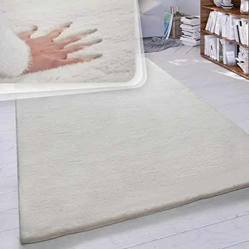 Produktbild: Paco Home Hochflor Teppich Wohnzimmer Schlafzimmer Shaggy Modern Flauschiger Fellteppich Weich Fell Imitat Kunstfell Einfarbig, Grösse:60x90 cm, Farbe:Creme