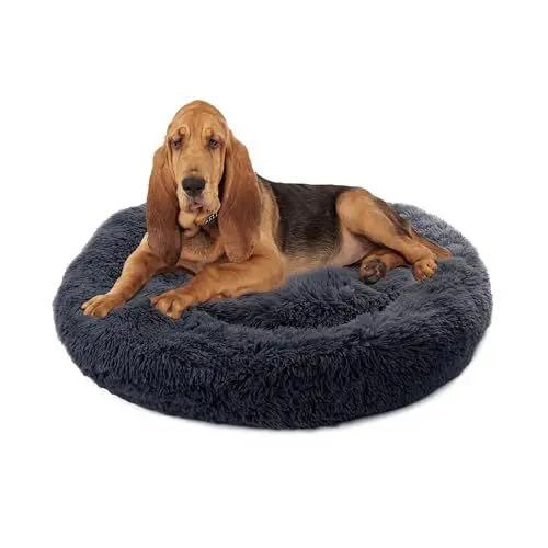 Produktbild: Paco Home Hundebett Katzenbett Flauschig Hundekissen Donut Hundedecke Hund Katze Hundekörbchen Katzenkorb Waschbar, Farbe:Anthrazit, Größe:Ø100 cm