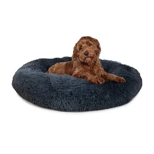 Produktbild: Paco Home Hundebett Katzenbett Flauschig Hundekissen Donut Hundedecke Hund Katze Hundekörbchen Katzenkorb Waschbar, Farbe:Anthrazit, Größe:Ø80 cm