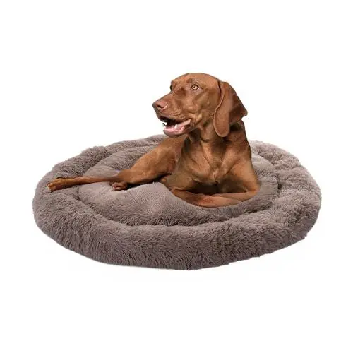Produktbild: Paco Home Hundebett Katzenbett Flauschig Hundekissen Donut Hundedecke Hund Katze Hundekörbchen Katzenkorb Waschbar, Farbe:Beige, Größe:Ø120 cm