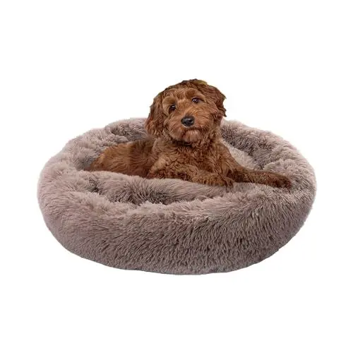 Produktbild: Paco Home Hundebett Katzenbett Flauschig Hundekissen Donut Hundedecke Hund Katze Hundekörbchen Katzenkorb Waschbar, Farbe:Beige, Größe:Ø80 cm