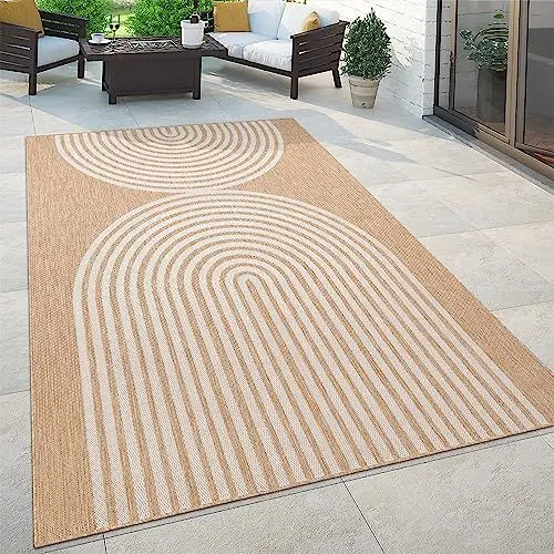 Produktbild: Paco Home Outdoor Teppich Flachgewebe mit Palmen- & Boho-Muster in Sisaloptik Modern langlebig, robust & wetterfest Ideal für Terrasse, Garten & Balkon, Grösse:80x150 cm, Farbe:Beige 2