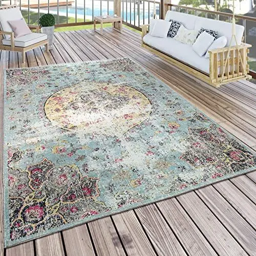 Produktbild: Paco Home In- & Outdoor Teppich Modern Orient Print Terrassen Teppich Türkis, Grösse:80x150 cm