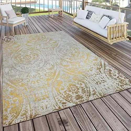 Produktbild: Paco Home In- & Outdoor Teppich Modern Shabby Chic Stil Terrassen Teppich Gelb, Grösse:80x150 cm