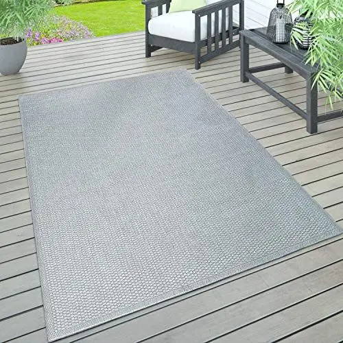 Produktbild: Paco Home In- & Outdoor Teppich wetterfest für Garten, Terrasse & Balkon flachgewebt in Moderner Sisaloptik einfarbig pflegeleicht & UV-beständig, Grösse:60x100 cm, Farbe:Grau